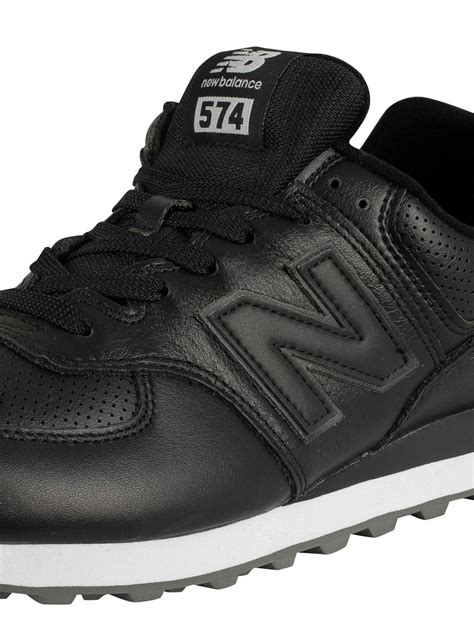 New Balance 574 Leather Trainers in Black/White (Black) for Men - Lyst