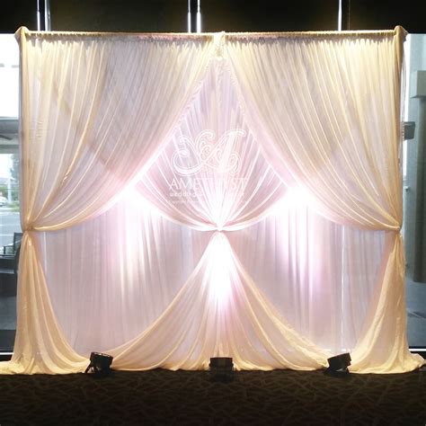 Wedding ceremony backdrop - 2 Layer curtain tied drapings with LED wall ...