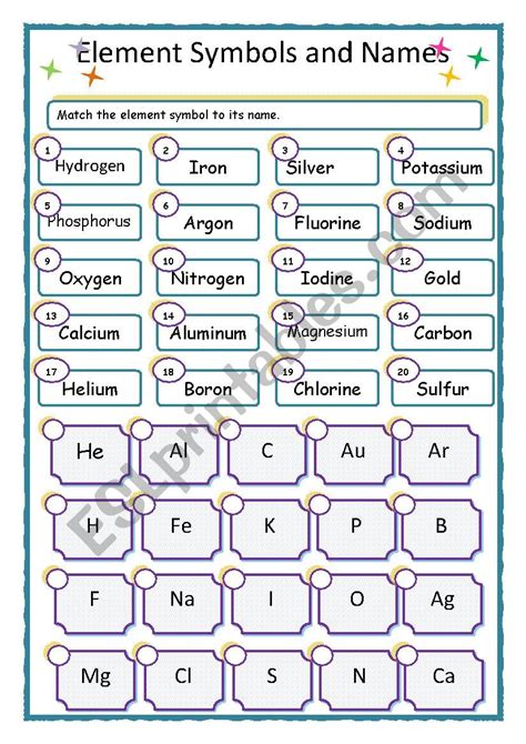 Element Symbols Worksheets