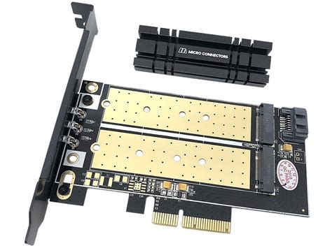 Micro Connectors M.2 NVMe + M.2 SATA 80mm SSD PCIe x4 Adapter with Heat Sink Model PCIE-M20802HS ...