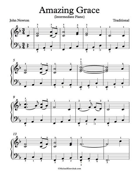 Free Piano Arrangement Sheet Music – Amazing Grace – Michael Kravchuk