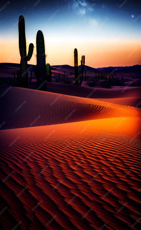 Premium Photo | A desert landscape with a sunset in the background