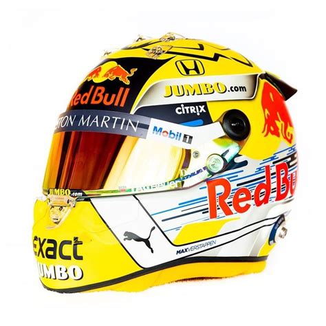 Max Verstappen’s special yellow Jumbo helmet for the 2019 Austrian GP. | Max verstappen, Helmet ...