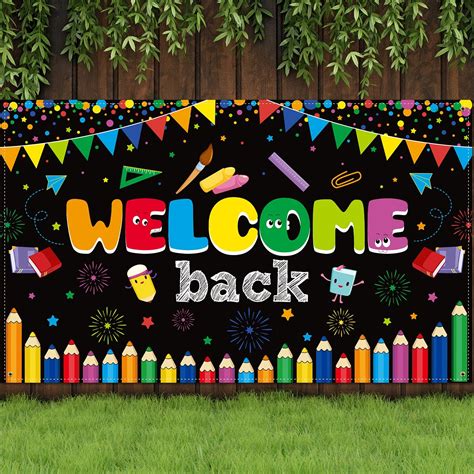 Buy Welcome School Banner First Day of School Backdrop Banner Large Fabric Welcome Banner ...