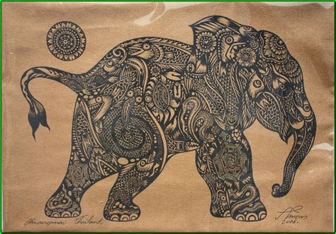 Thai traditional art of Little Elephant Calf by silkscreen