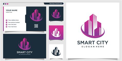 Smart city logo with modern gradient creative style and business card ...