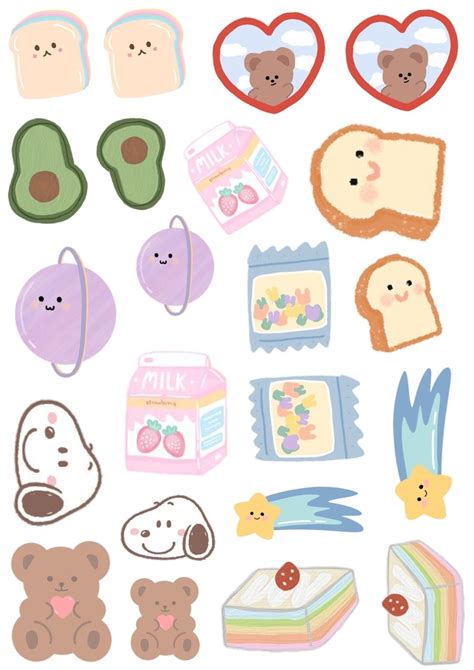 Aesthetic sticker pack template Korean printable | Милые каракули ...