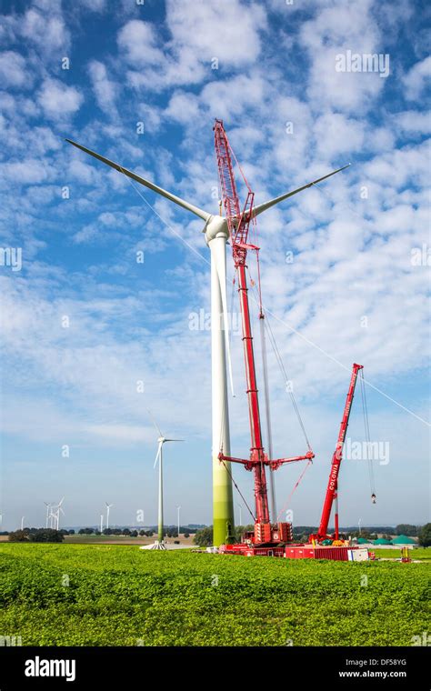 Construction, installation of a wind turbine. Wind turbines, wind farm ...