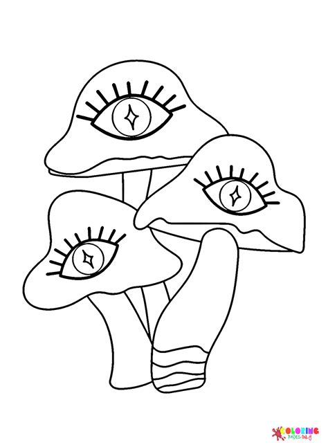 Hippie Mushrooms Psychedelic Coloring Page - Free Printable Coloring Pages