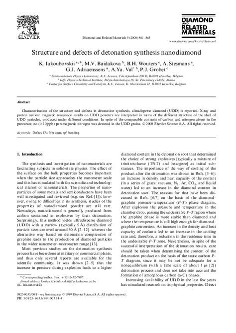 (PDF) Structure and defects of detonation synthesis nanodiamond | Alexander Vul - Academia.edu