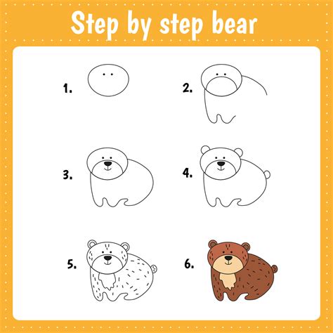 Step by step drawing bear for kids. Simple level difficulty 5464239 Vector Art at Vecteezy