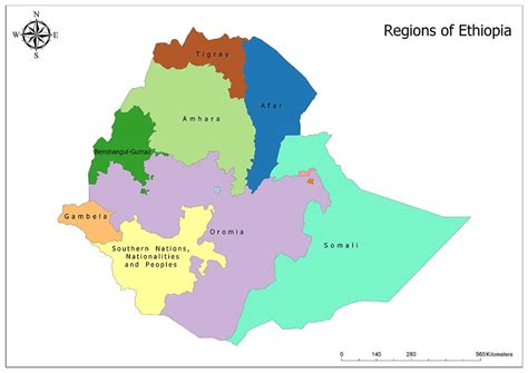 Political Map Of Ethiopia With Provincial State Boundaries