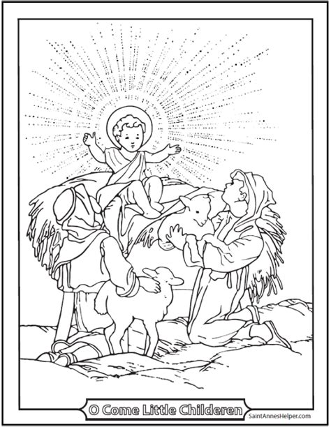 Jesus Christmas Coloring Page: With Shepherds