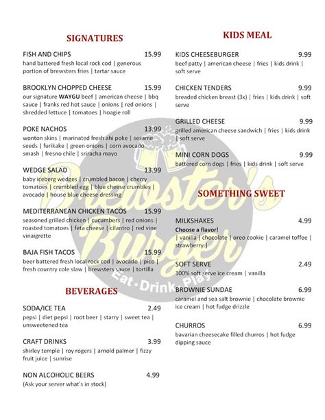 Menu - BREWSTER'S BURGER