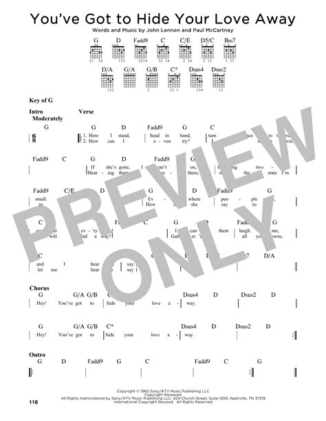 You've Got To Hide Your Love Away by The Beatles - Guitar Lead Sheet - Guitar Instructor