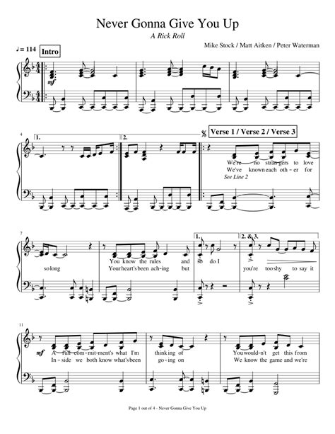 Never Gonna Give You Up Sheet music for Piano (Solo) | Musescore.com