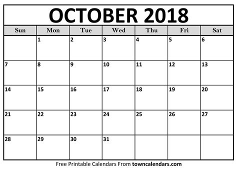 October Calendar 2018 Printable - Printable Word Searches