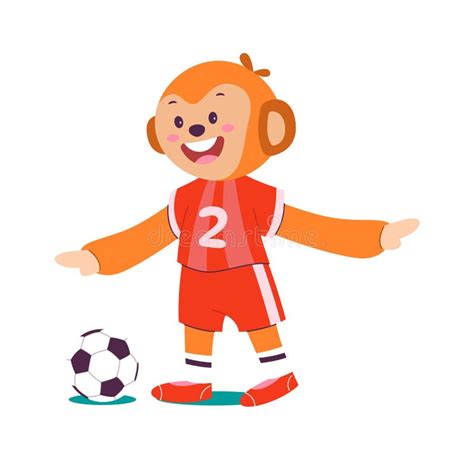 Funny Monkey Play Football Flat Icon Sport Game Stock Vector ...