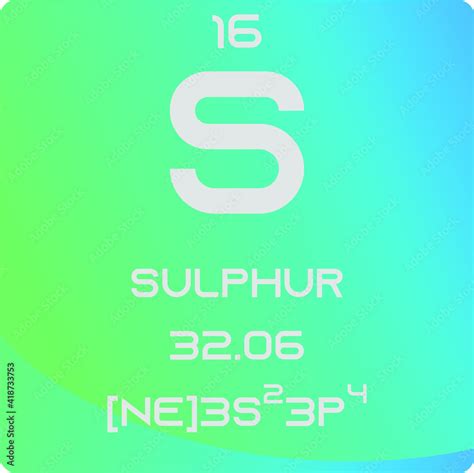 Sulfur S Non reactive metal Chemical Element vector illustration diagram, with atomic number ...