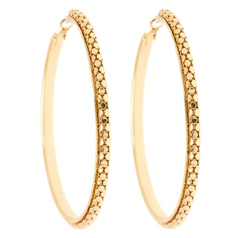 80MM Gold Textured Hoop Earrings | Claire's US