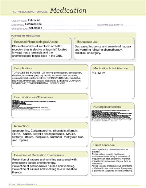 Ondansetron - drug cards - ACTIVE LEARNING TEMPLATES Medication STUDENT ...