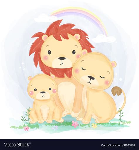 Cute lion family Royalty Free Vector Image - VectorStock