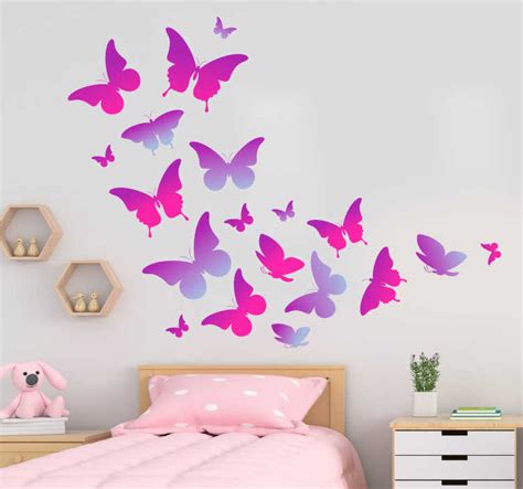 Set of purple flying butterfly wall sticker - TenStickers