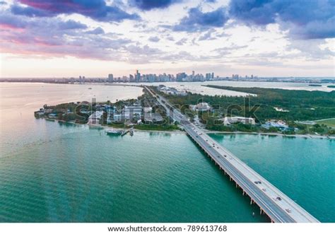 Aerial View Miami Rickenbacker Causeway Sunset Stock Photo (Edit Now) 789613768