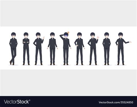 Anime manga boy in black school uniform Royalty Free Vector