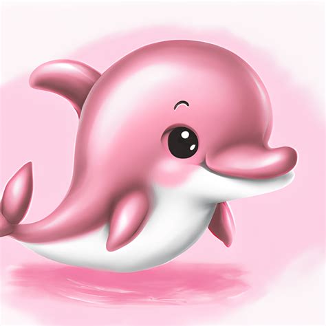 Cute and Adorable Cartoon Fluffy Baby Pink Dolphin Nursery Art · Creative Fabrica