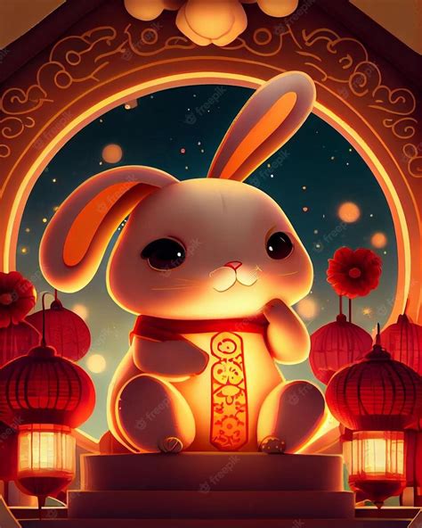 Premium Photo | A cartoon rabbit with a chinese lantern on it