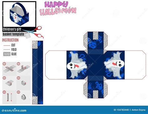 Blue Cutout Basket Halloween Funny Happy Ghost Stock Illustration ...