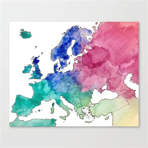 Colorful Watercolor Map of Europe Canvas Print by Mattography | Society6