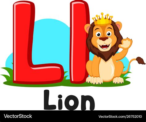 Letter alphabet animals ll with lion character Vector Image