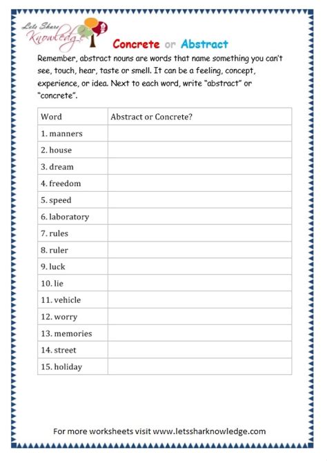 Grade 3 Grammar Topic 1: Abstract Nouns Worksheets – Lets Share Knowledge