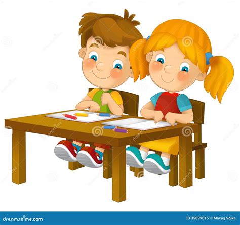 Cartoon Children Sitting - Learning - Illustration for the Children XXL Stock Illustration ...