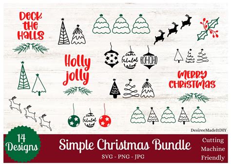 Simple Christmas Bundle SVG PNG Instant Download 14 Designs Cutting Machine Friendly - Etsy