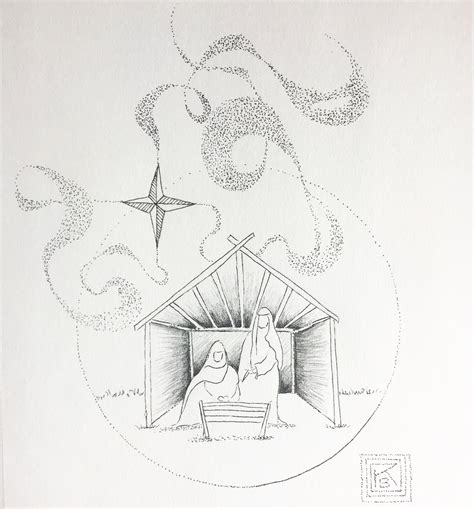 Nativity scene, pen & ink illustration , Christmas, graphic art, nativity art K. Berrigan Art ...