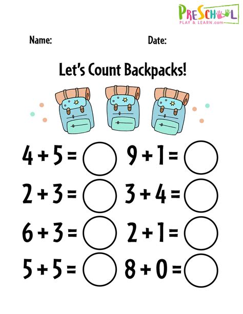 FREE Printable Kindergarten Addition Worksheets Numbers 1-10