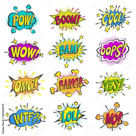 Pop art comic bubbles vector cartoon popart balloon bubbling colorful speech cloud asrtistic ...