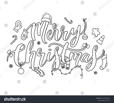 Christmas Coloring Page Merry Christmas Lettering Stock Illustration 2232089157 | Shutterstock