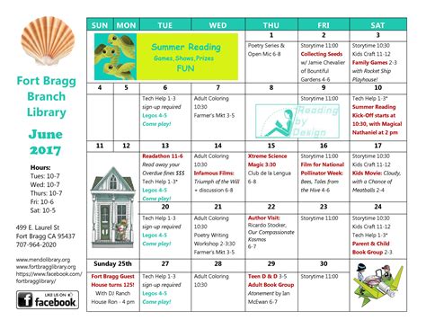 June Calendar of Events - Fort Bragg Library