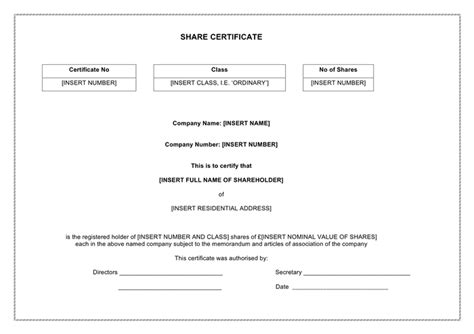 Share certificate template in Word and Pdf formats