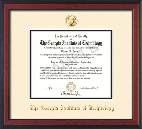 Georgia Tech Diploma Frame - Cherry Reverse - w/Embossed Seal & Name - Cream on Black mat ...