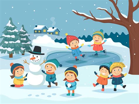 Winter children playing in the snow :: Behance