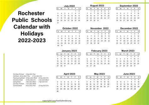 Rochester Public Schools Calendar with Holidays 2022-2023