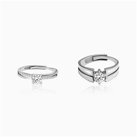 Buy Silver Zircon Layered Couple Rings Online in India | GIVA