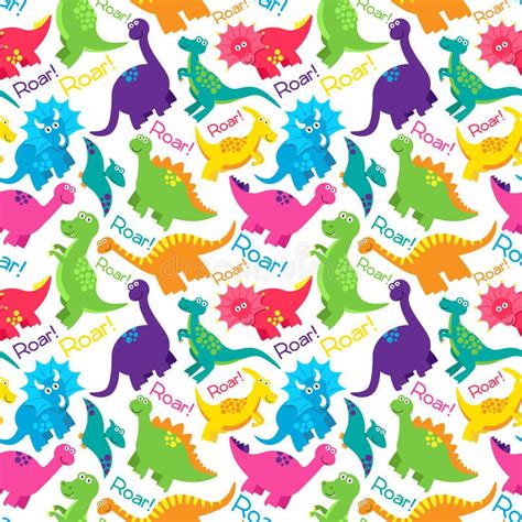 Dinosaur Seamless Tileable Vector Background Pattern. Cute Dinosaur ...