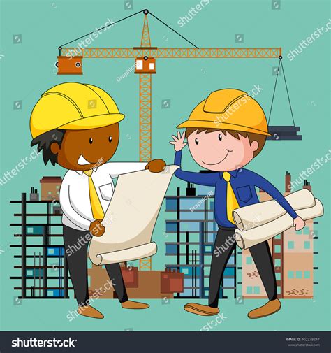 Engineers Working Construction Site Illustration Stock Vector (Royalty ...