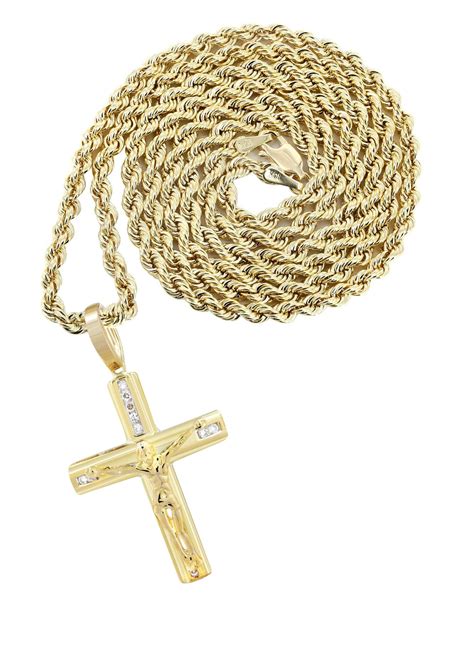 10K Yellow Gold Cross Pendant & Rope Chain | 0.15 Carats – FrostNYC